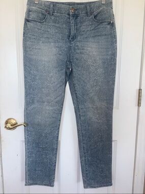 Chico's Faded Blue Floral-Pattern Straight Leg Jeans